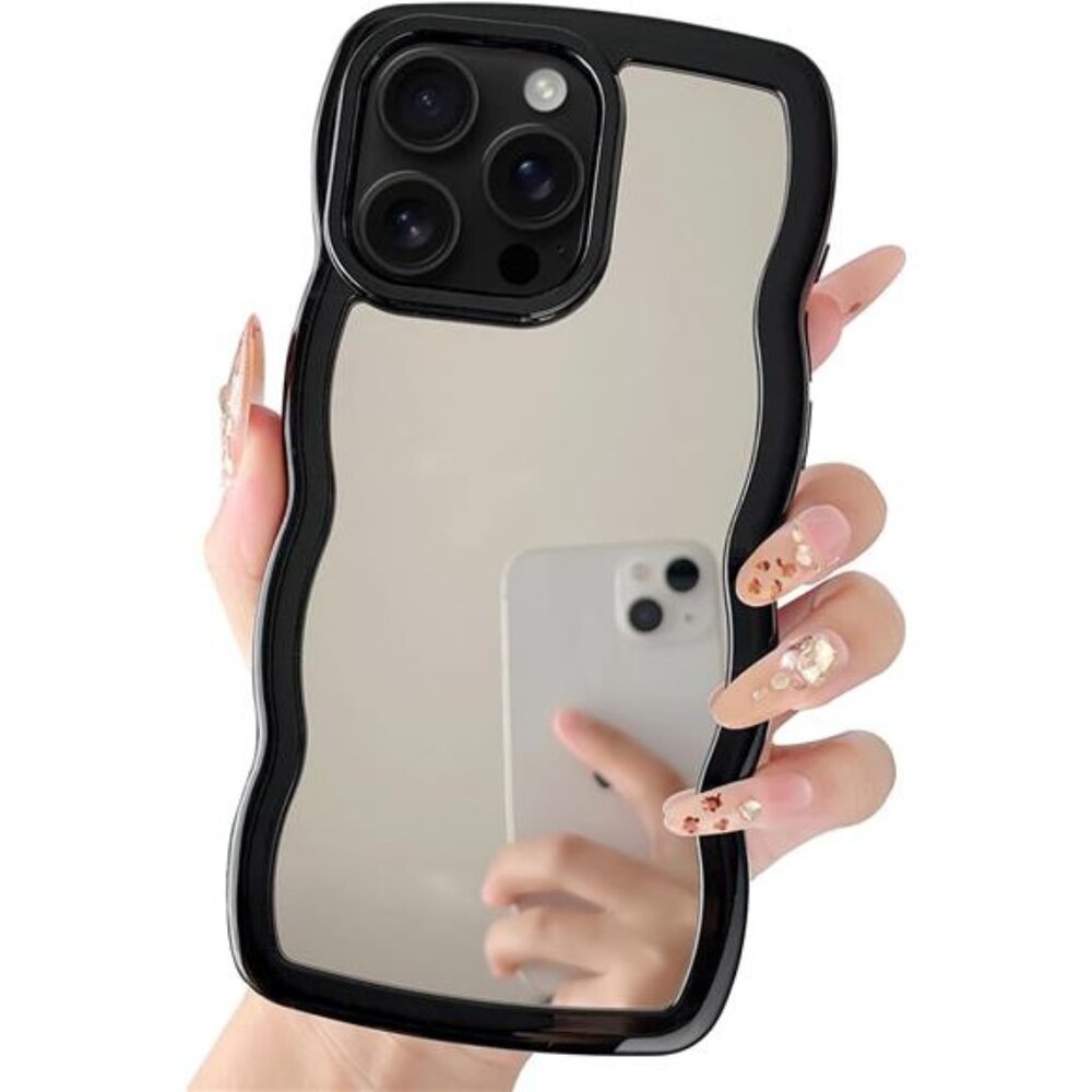 Iphone 15 Pro Max Y2K Wavy Mirror Phone Case Black
